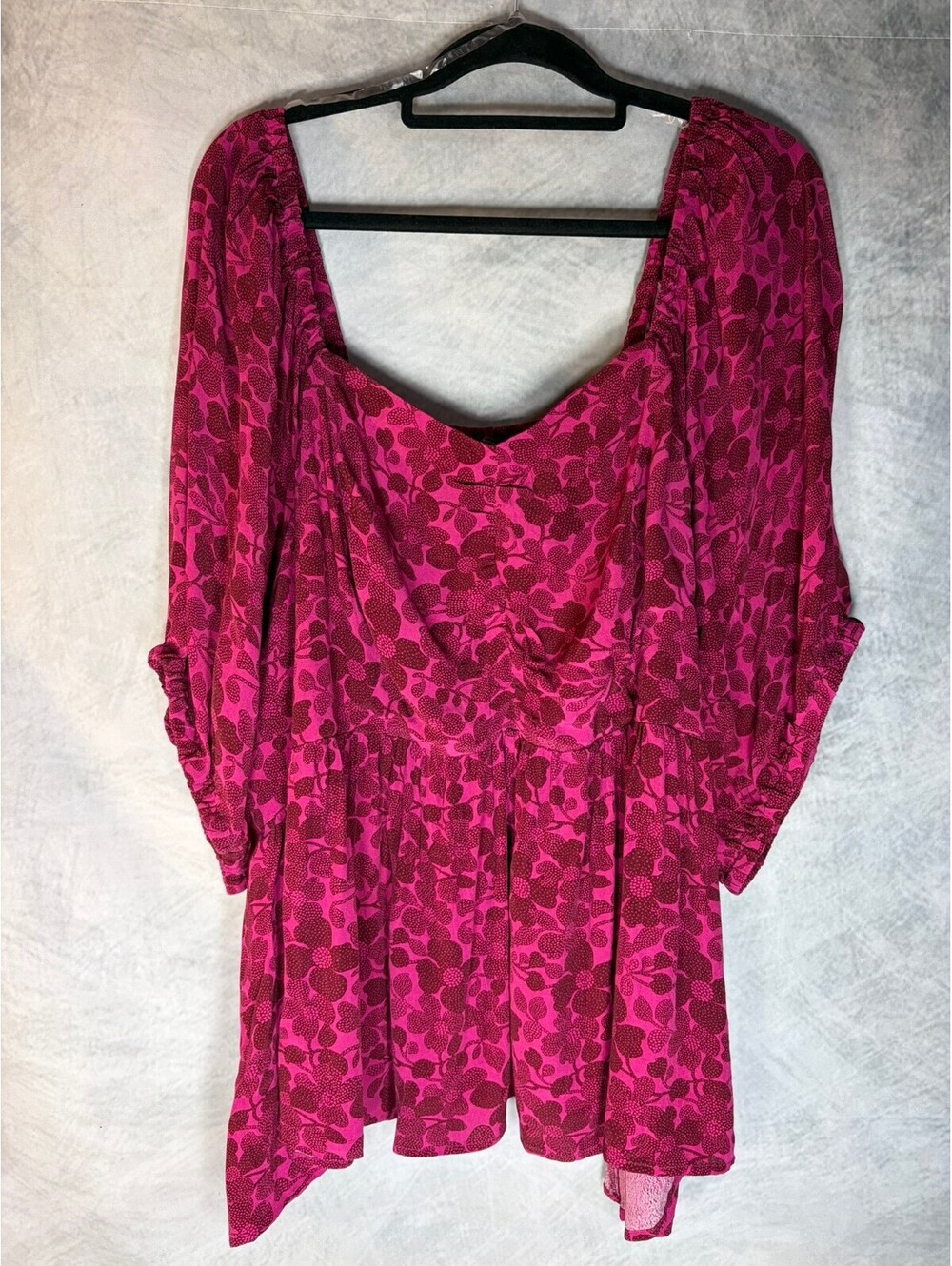 Terra & Sky Womens 4X 28W 30W Pink Floral Peplum Blouse Smocked Back - NWT